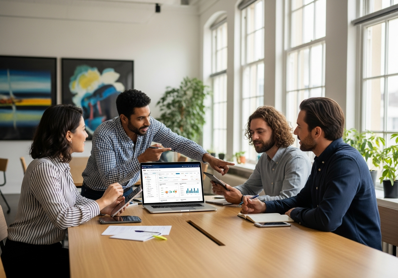 Marketing team collaborating with FranGrid dashboard